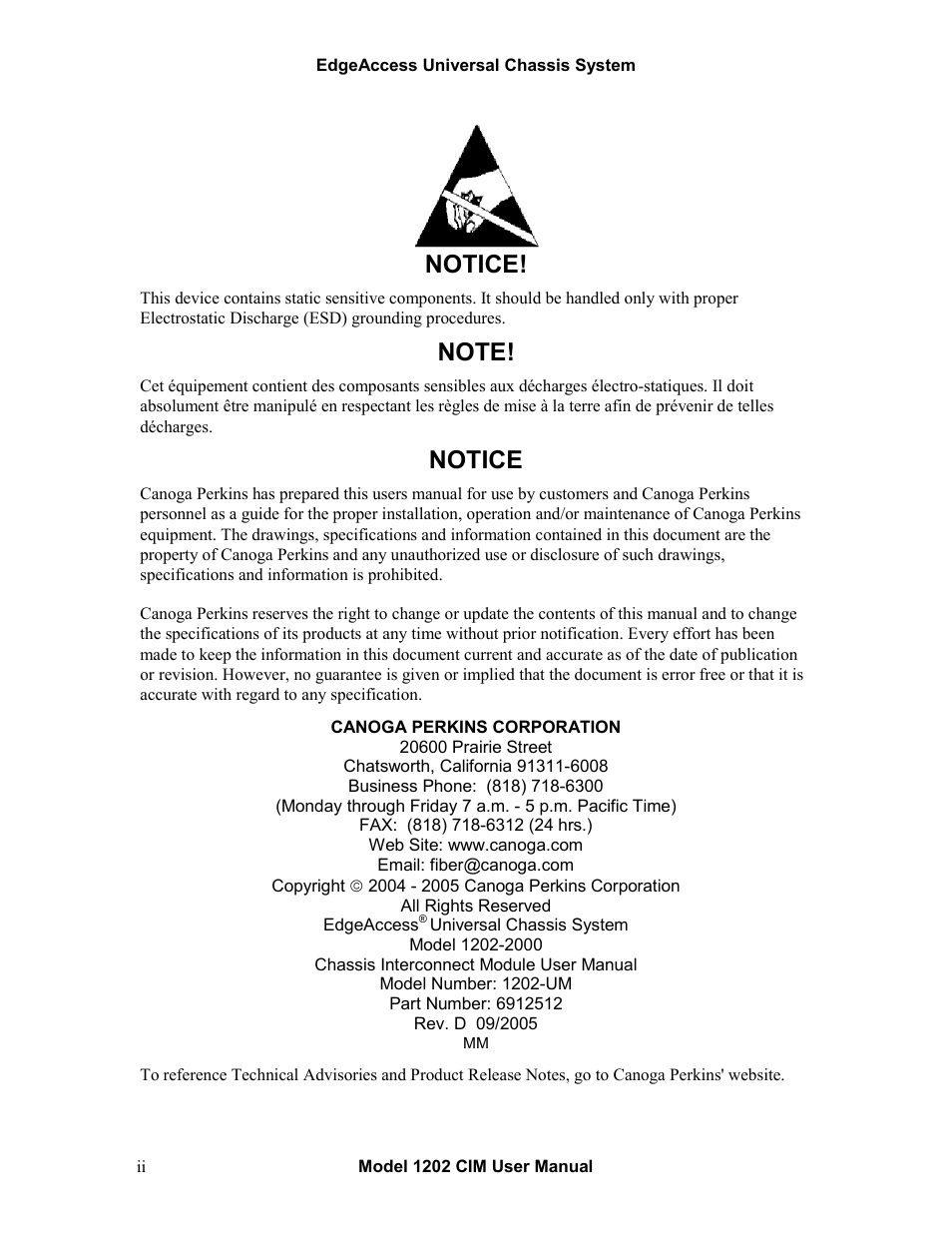 Notice | CANOGA PERKINS 1202 Chassis Interconnect Module User Manual | Page 2 / 18