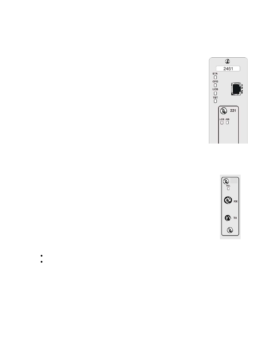 7 main module leds, 8 elim leds, 9 olim led | 10 rack mount modem, 2 elim interface options, Figure 6. main module, elim and olim leds -5 | CANOGA PERKINS 2461 E1 Modem User Manual | Page 15 / 80