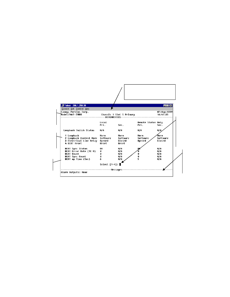 Chapter 4 - configuring the 2461 modem, 1 general screen format, Chapter 4 configuring the 2461 modem -1 | 1 general screen format -1 | CANOGA PERKINS 2461 E1 Modem User Manual | Page 31 / 80