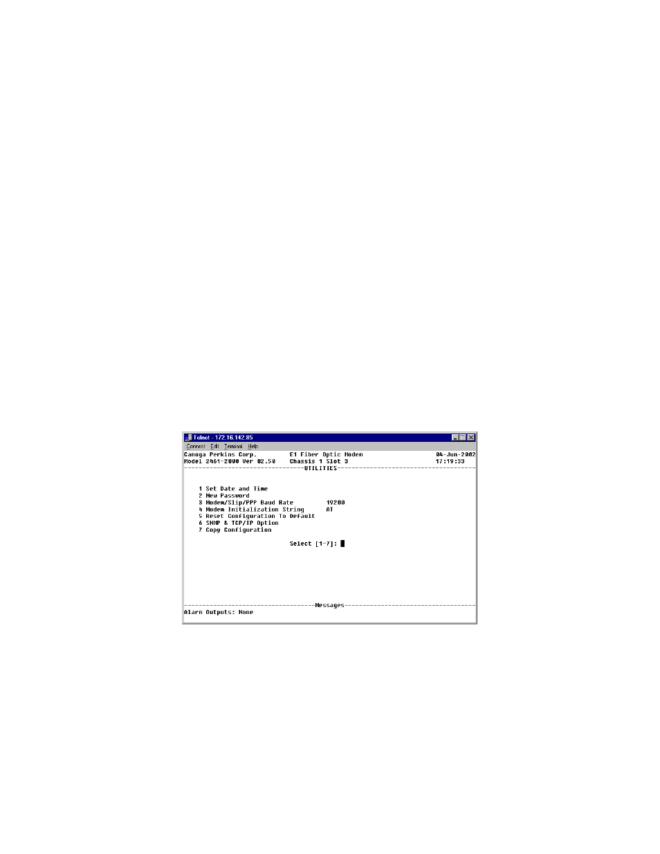 1 setting a password, 2 setting date and time, Figure 24. the utilities screen -4 | CANOGA PERKINS 2461 E1 Modem User Manual | Page 34 / 80