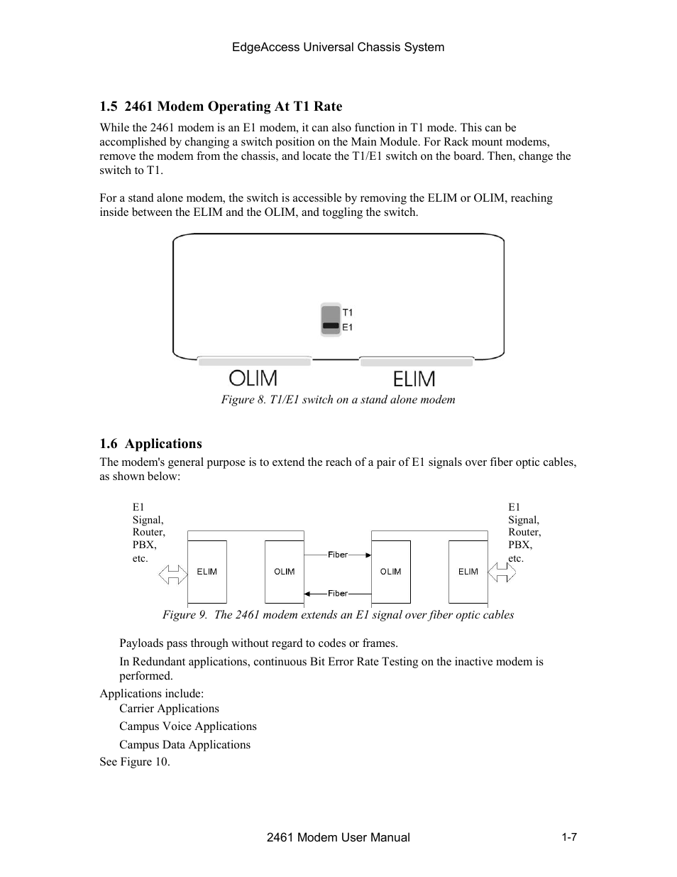 5 2461 modem operating at t1 rate, 6 applications | CANOGA PERKINS 2461 E1 Modem User Manual | Page 15 / 74