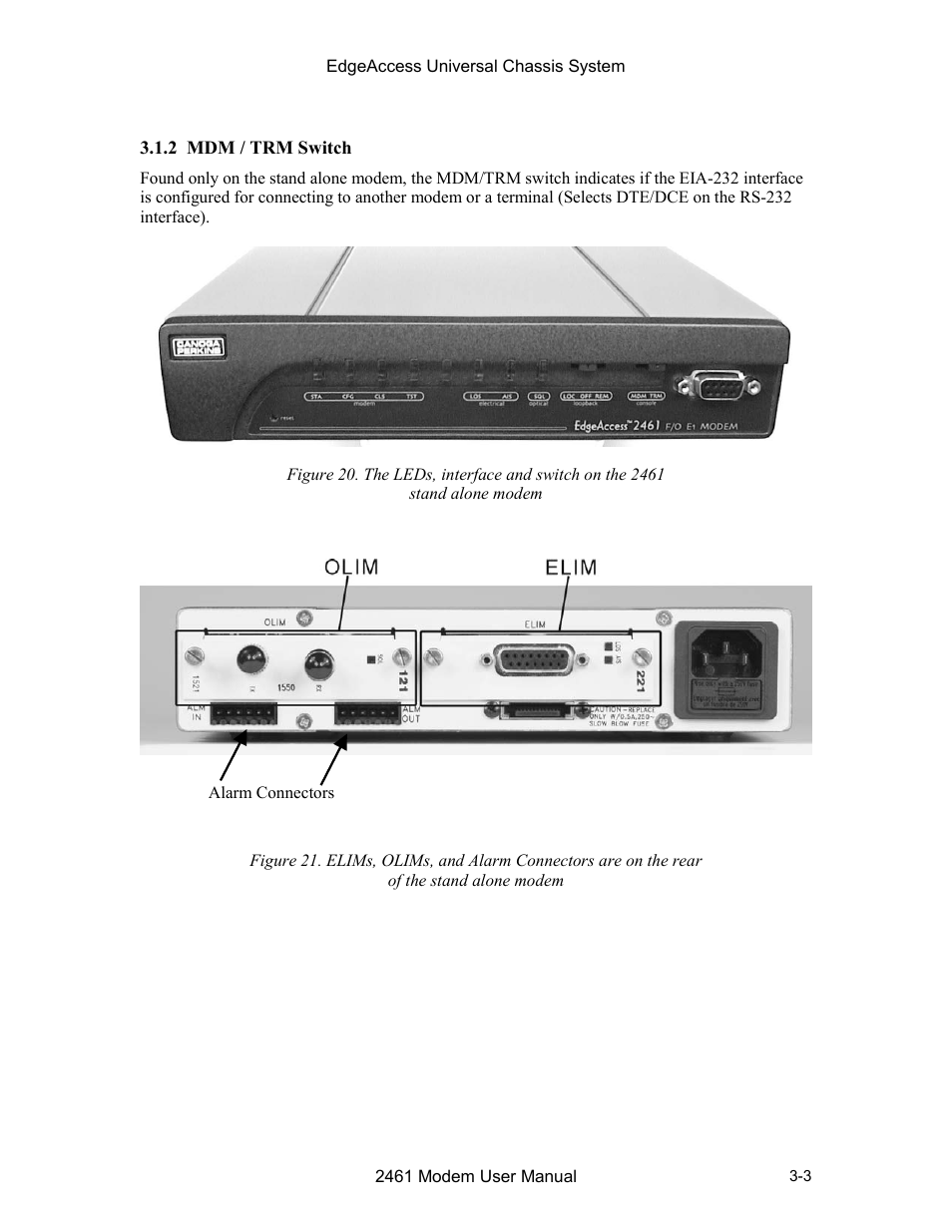 2 mdm / trm switch, 2 mdm / trm switch -3, Modem -3 | CANOGA PERKINS 2461 E1 Modem User Manual | Page 27 / 74