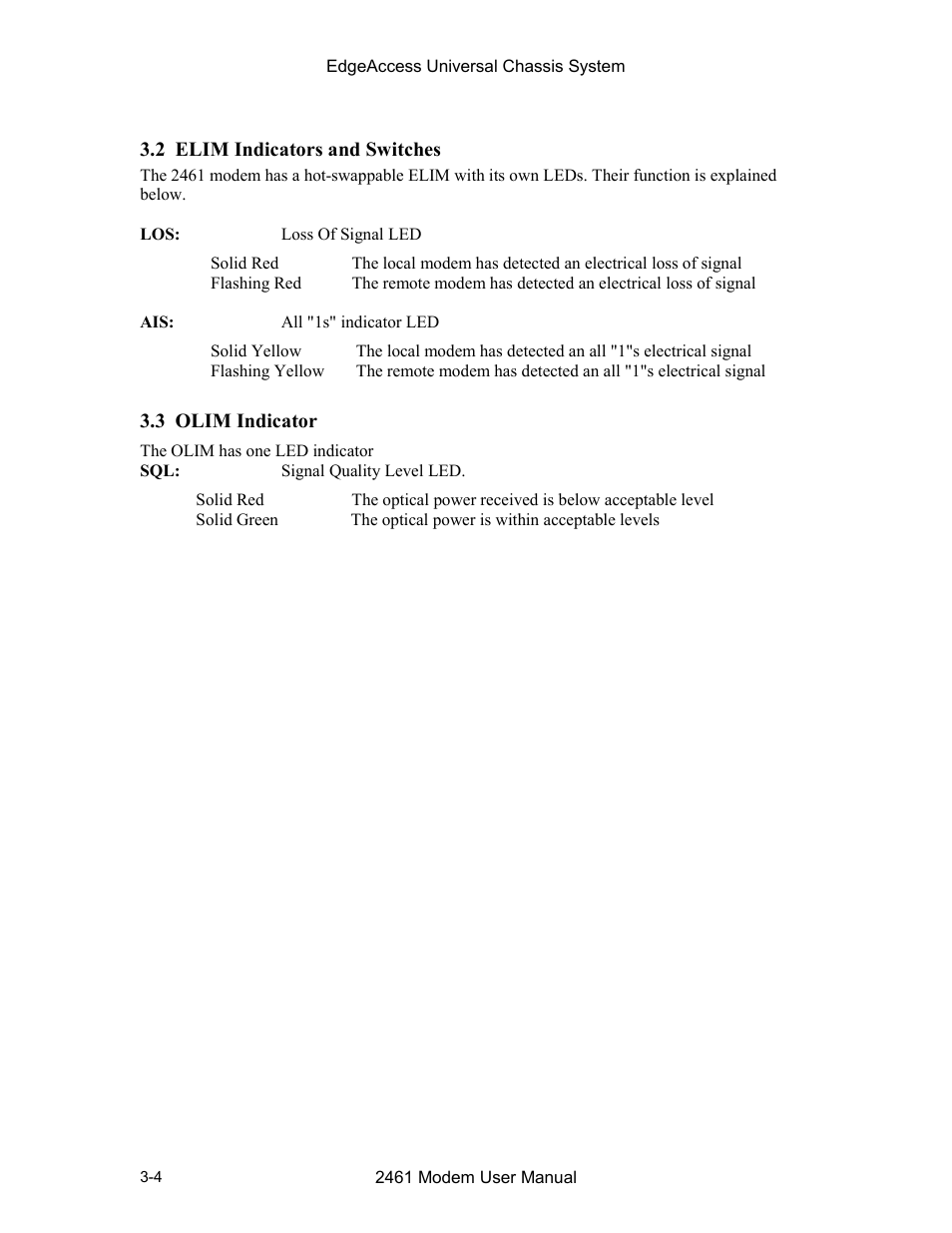 2 elim indicators and switches, 3 olim indicator | CANOGA PERKINS 2461 E1 Modem User Manual | Page 28 / 74