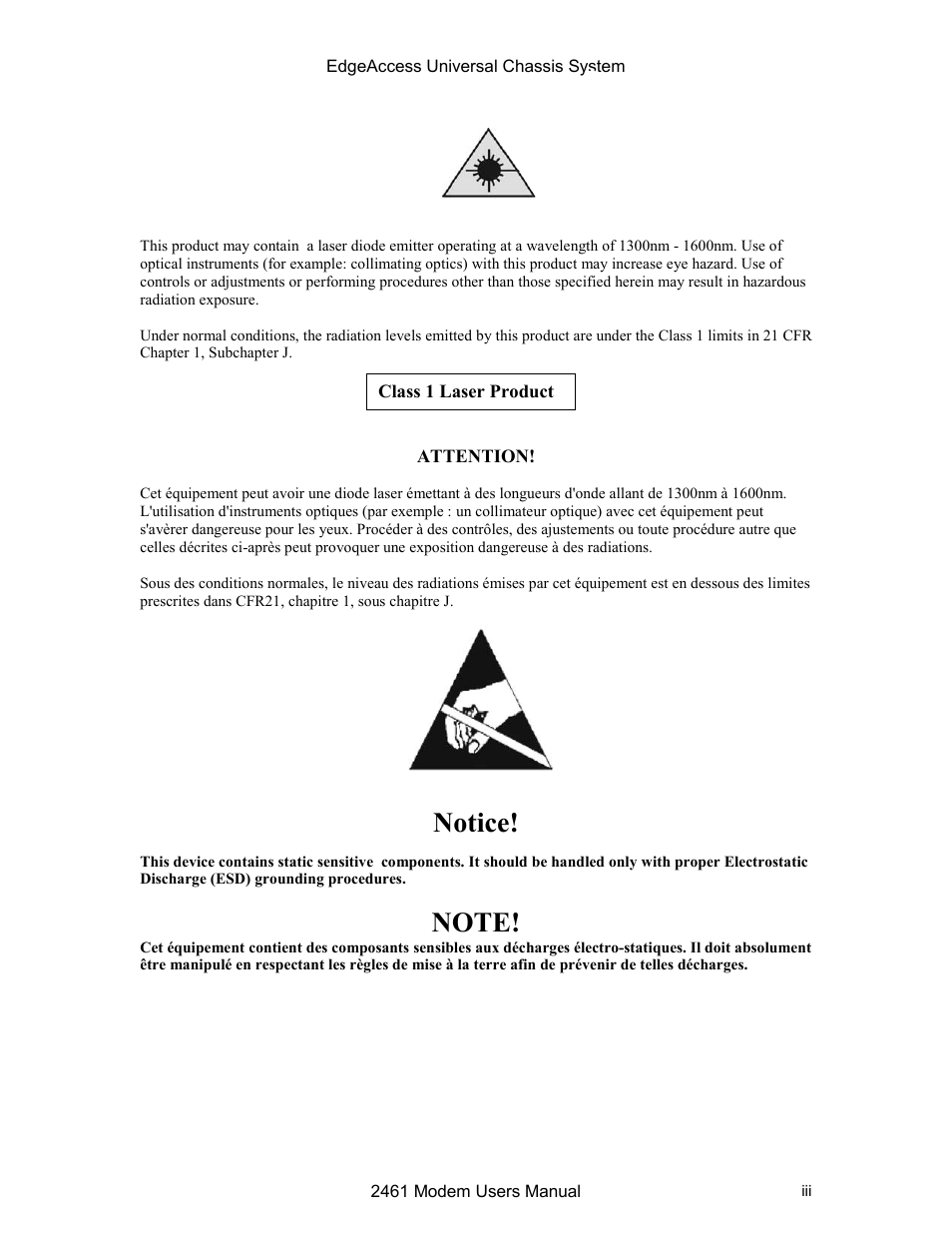 Notice | CANOGA PERKINS 2461 E1 Modem User Manual | Page 3 / 74