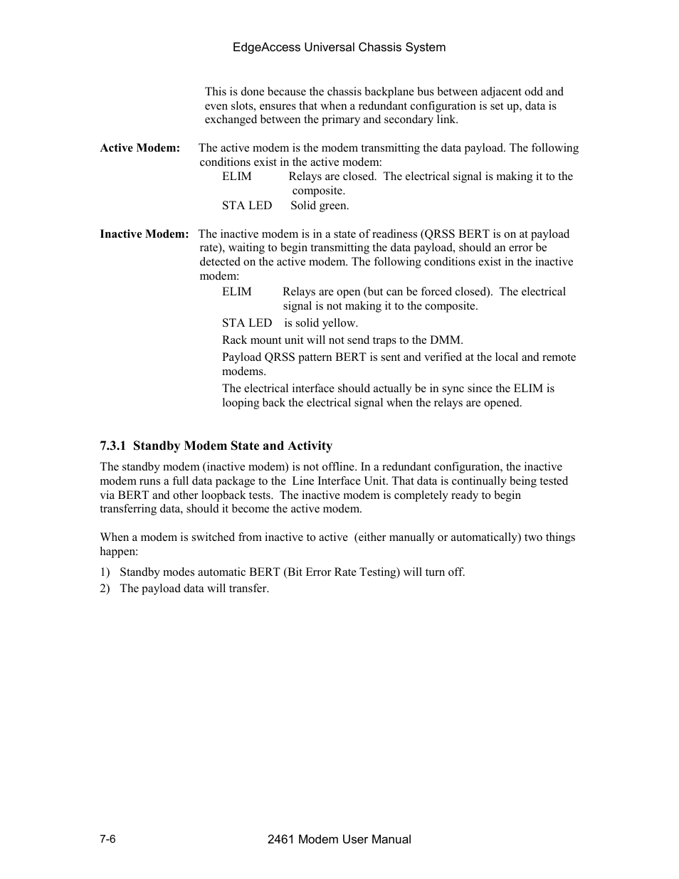 1 standby modem state and activity, 1 standby modem state and activity -6 | CANOGA PERKINS 2461 E1 Modem User Manual | Page 62 / 74