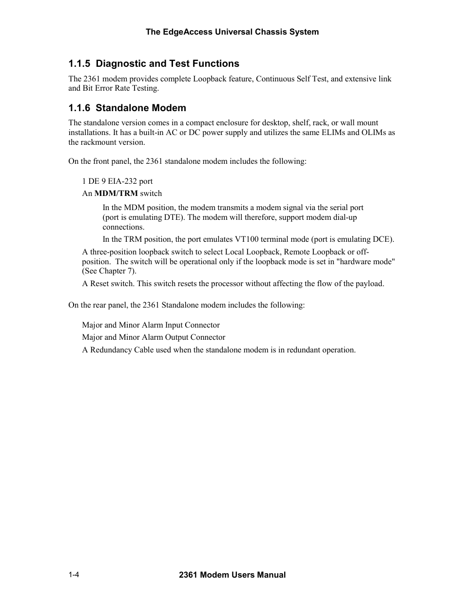 5 diagnostic and test functions, 6 standalone modem | CANOGA PERKINS 2361 T1 Modem User Manual | Page 12 / 76