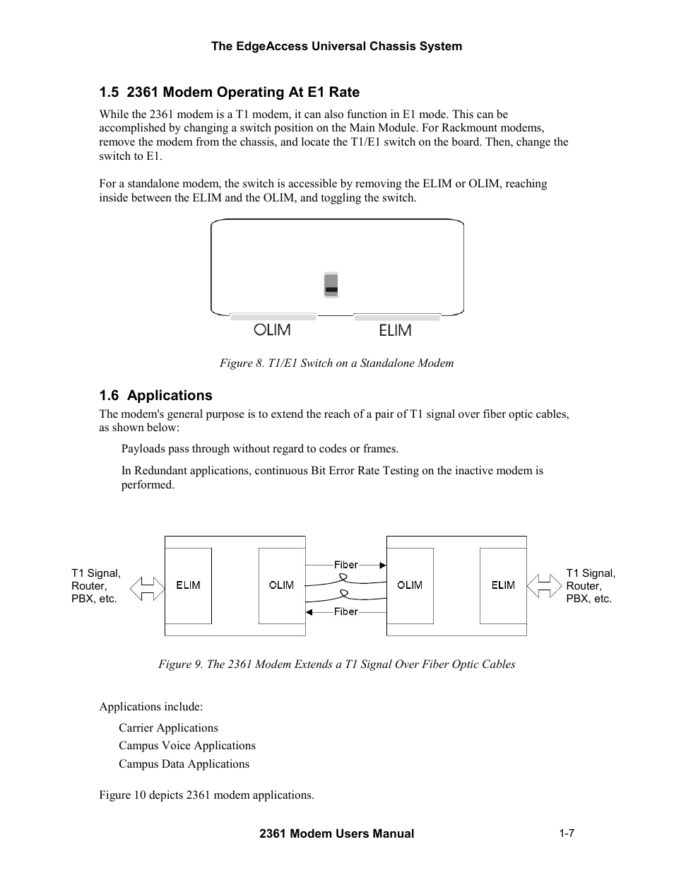 5 2361 modem operating at e1 rate, 6 applications | CANOGA PERKINS 2361 T1 Modem User Manual | Page 15 / 76