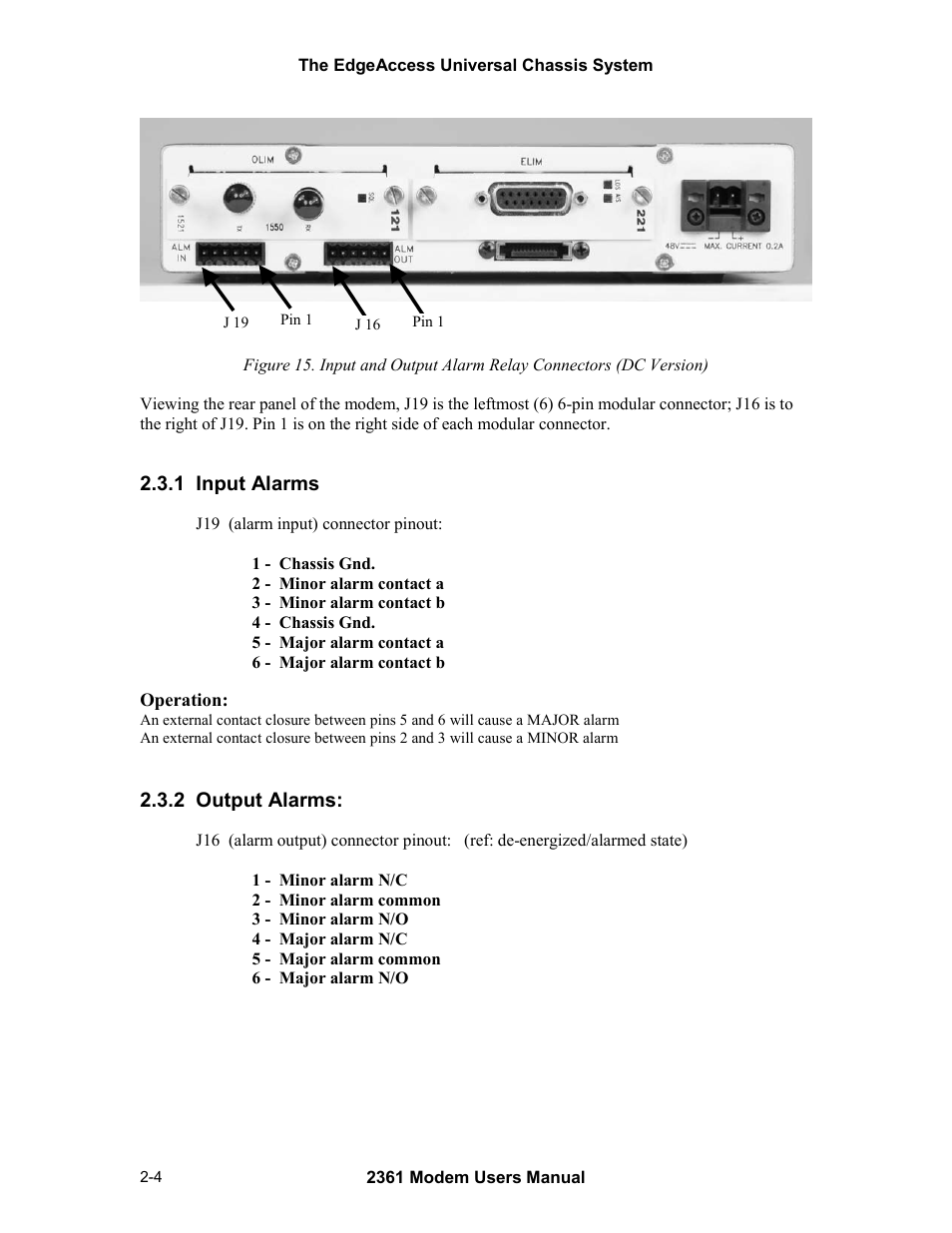 1 input alarms, 2 output alarms, 1 input alarms -4 2.3.2 output alarms: -4 | CANOGA PERKINS 2361 T1 Modem User Manual | Page 20 / 76