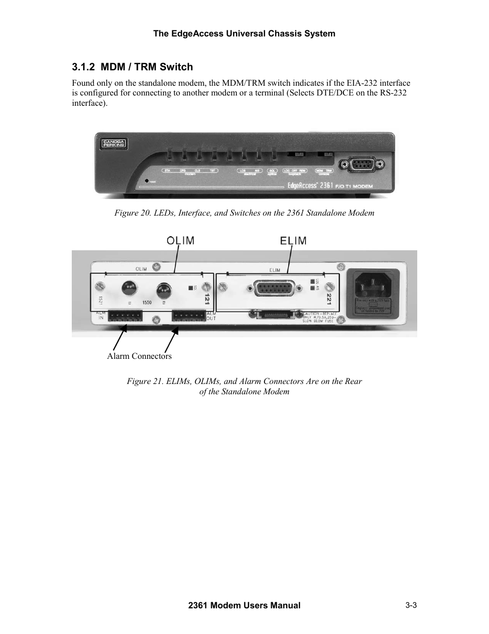 2 mdm / trm switch, 2 mdm / trm switch -3 | CANOGA PERKINS 2361 T1 Modem User Manual | Page 27 / 76