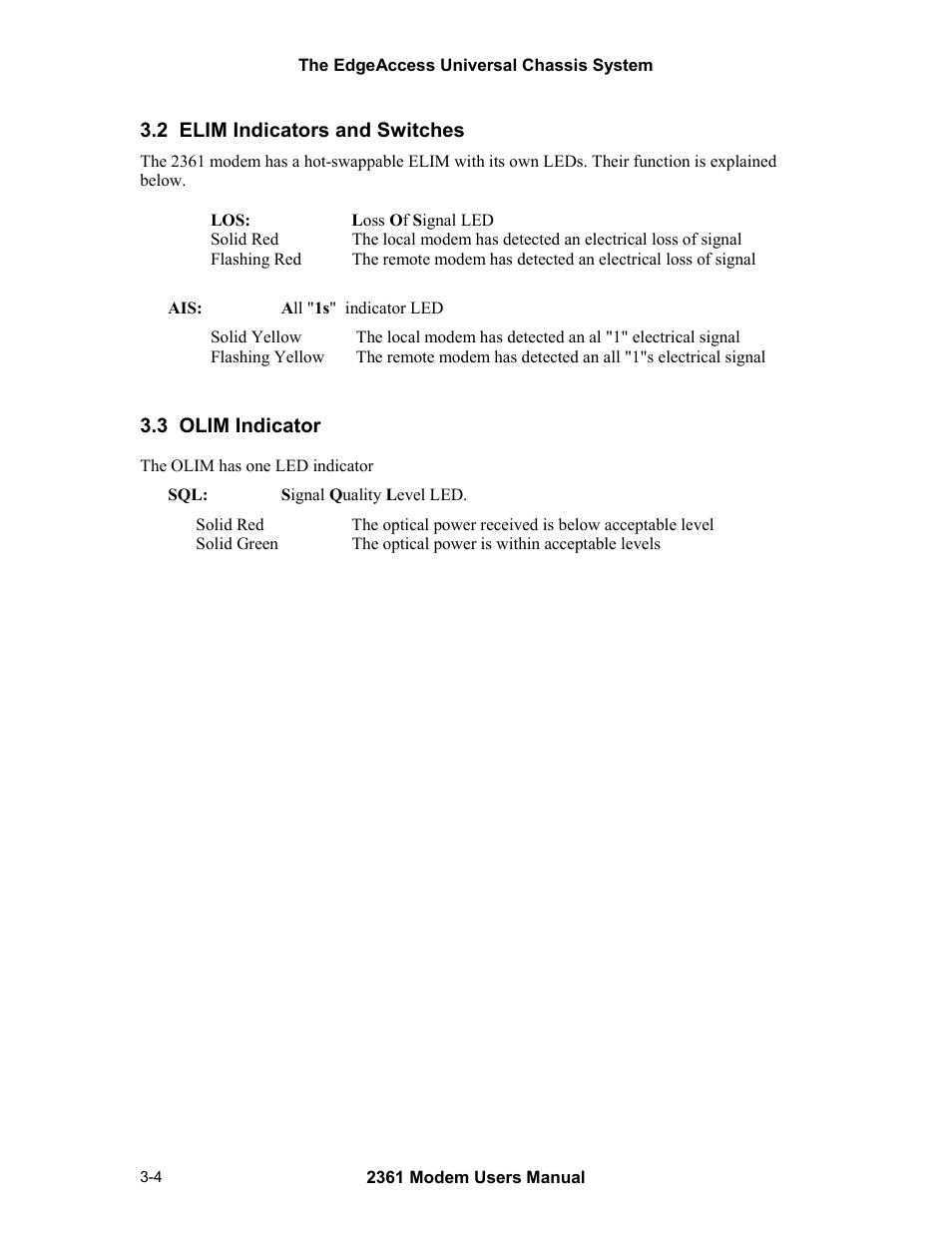 2 elim indicators and switches, 3 olim indicator | CANOGA PERKINS 2361 T1 Modem User Manual | Page 28 / 76