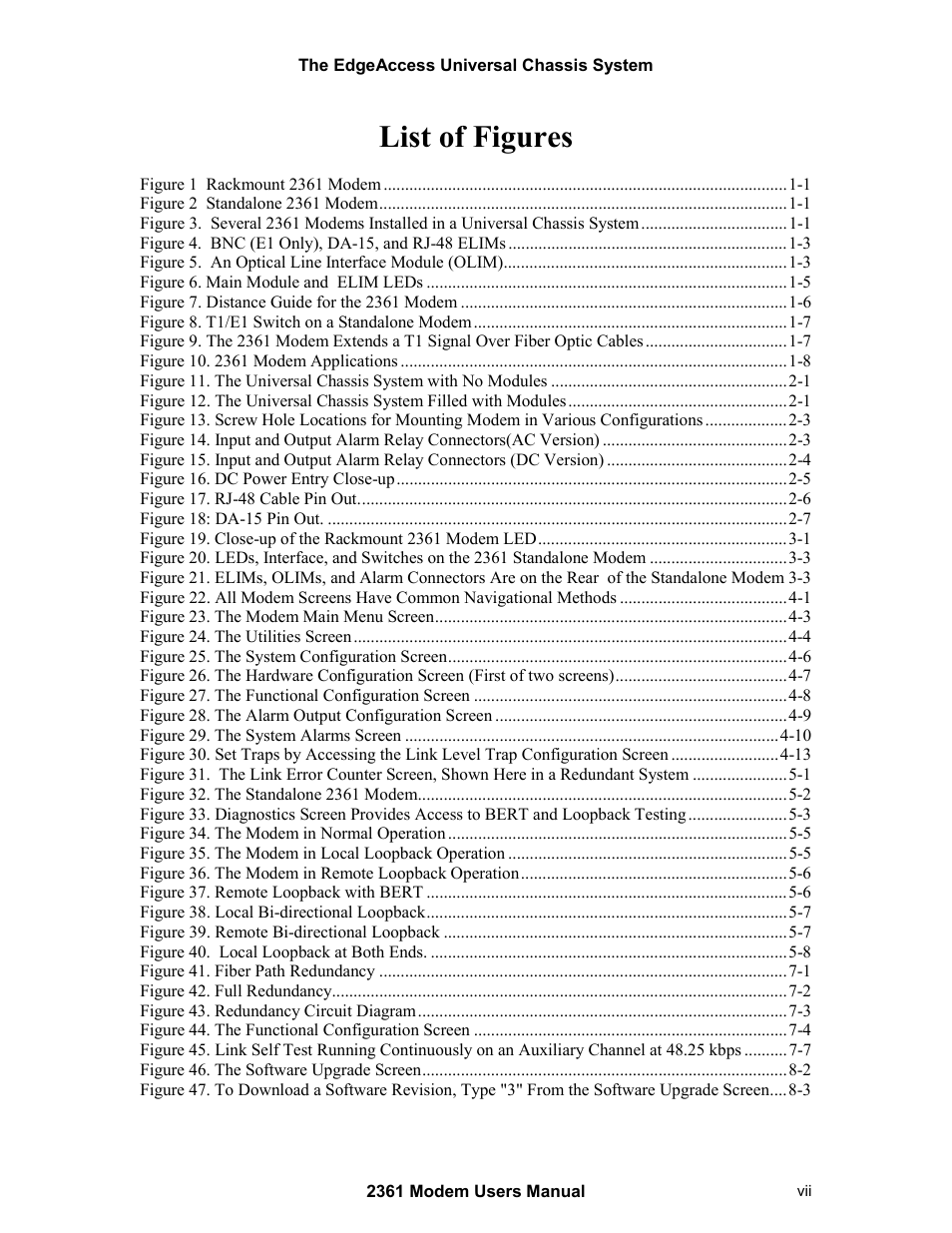 List of figures | CANOGA PERKINS 2361 T1 Modem User Manual | Page 7 / 76