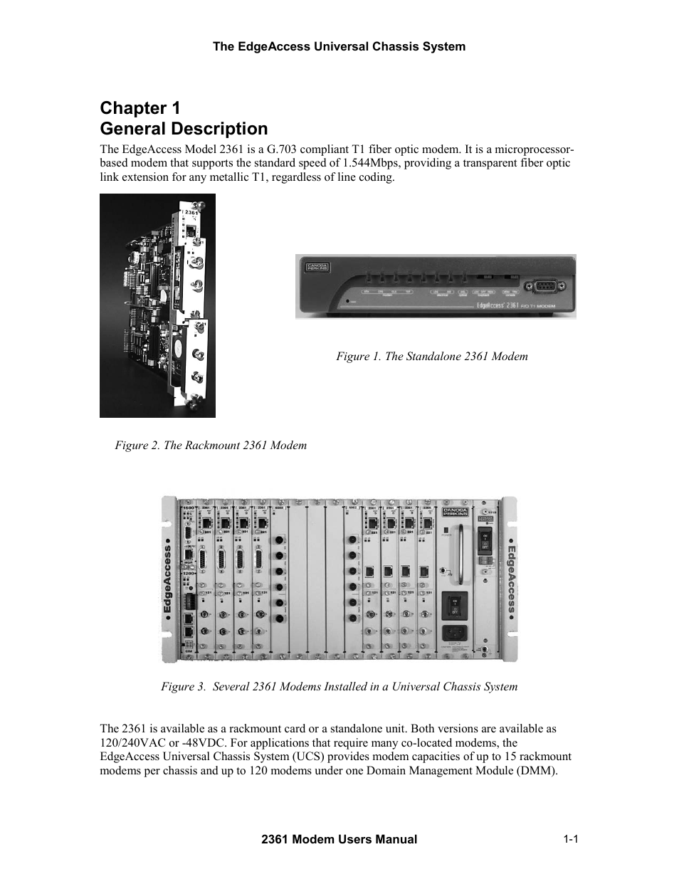 General description, Chapter 1 general description -1, Chapter 1 general description | CANOGA PERKINS 2361 T1 Modem User Manual | Page 9 / 76