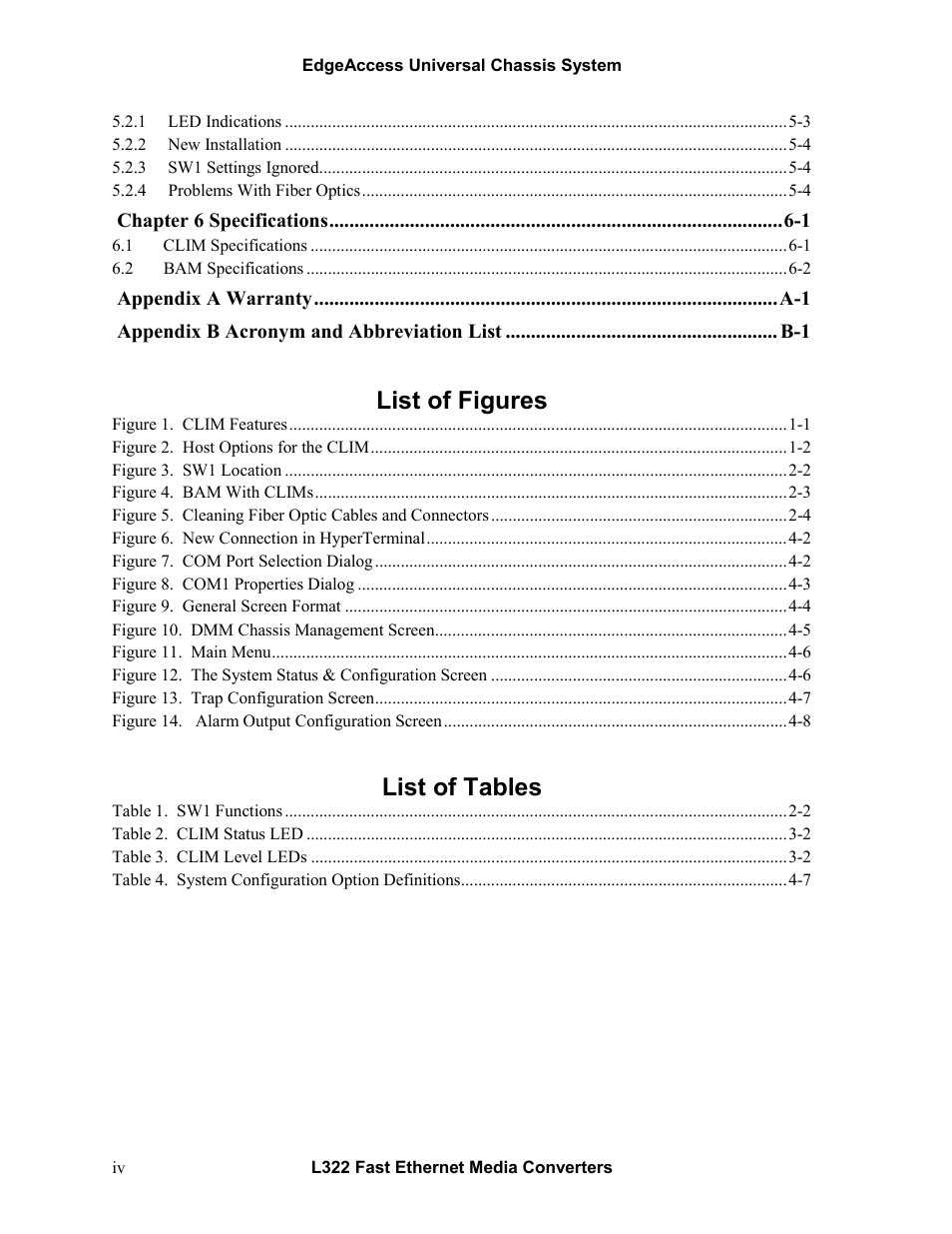List of figures, List of tables | CANOGA PERKINS L322 Fast Ethernet Media Converter User Manual | Page 6 / 38