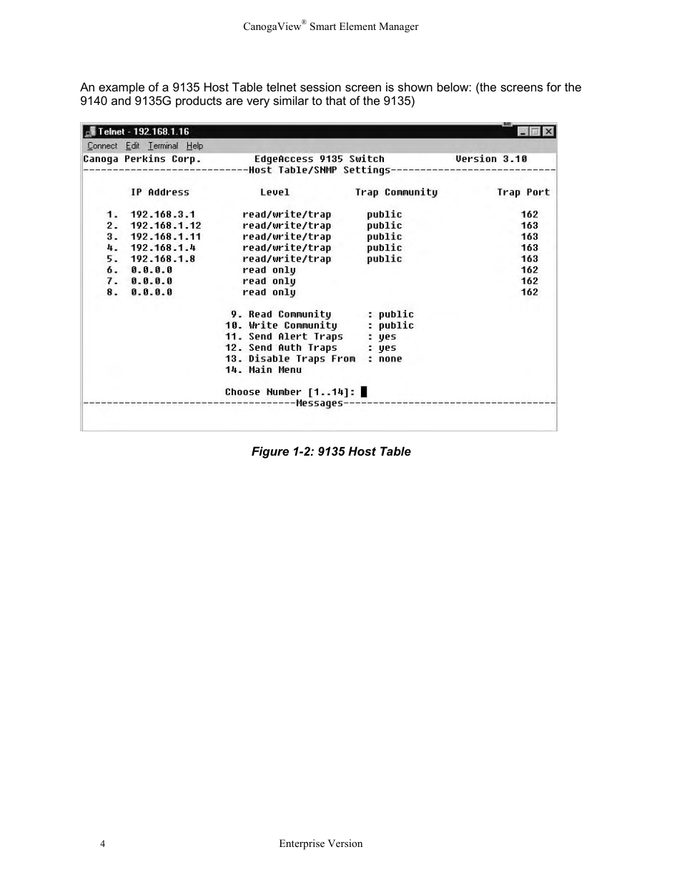 Figure 1-2: 9135 host table | CANOGA PERKINS CanogaView Smart Element Manager User Manual | Page 10 / 83