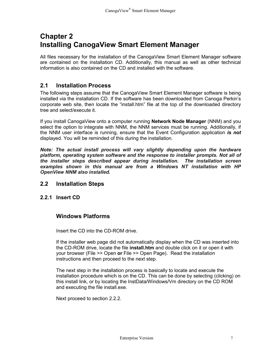 Installing canogaview smart element manager, 1installation process, 2installation steps | Insert cd, Installation process, Installation steps | CANOGA PERKINS CanogaView Smart Element Manager User Manual | Page 13 / 83