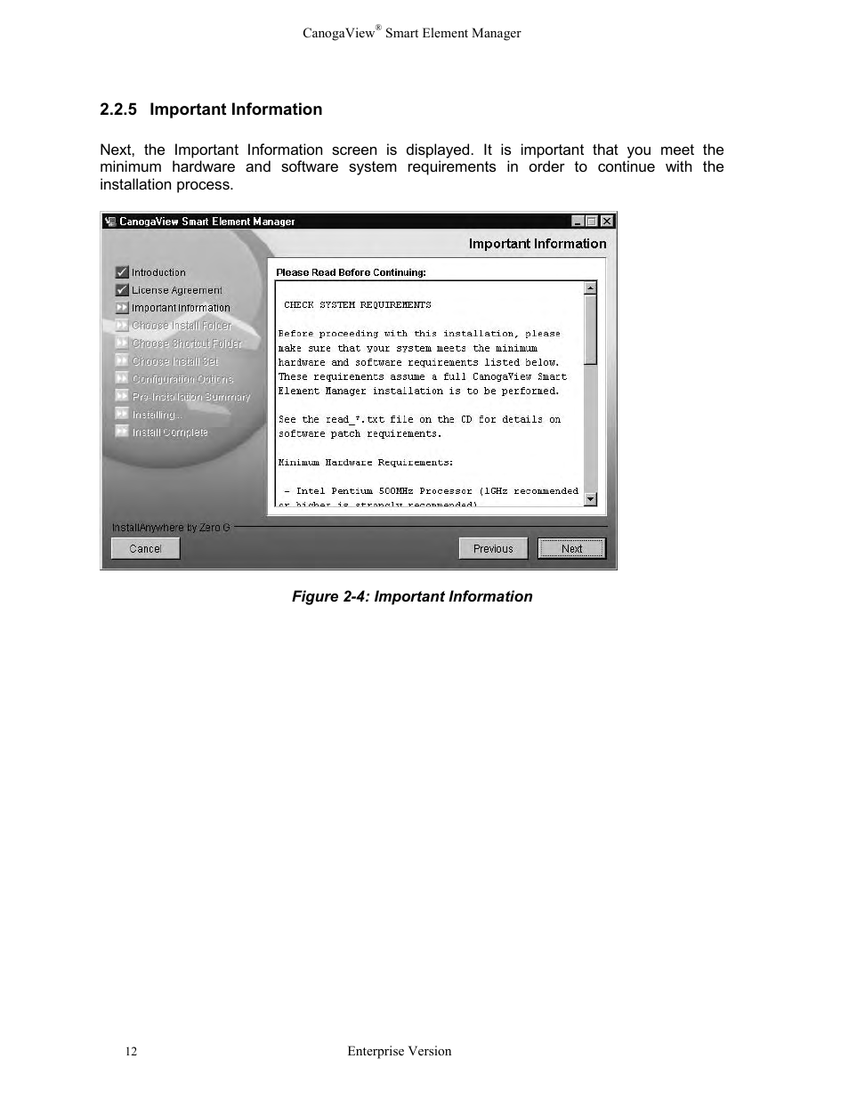 Important information, Figure 2-4: important information | CANOGA PERKINS CanogaView Smart Element Manager User Manual | Page 18 / 83