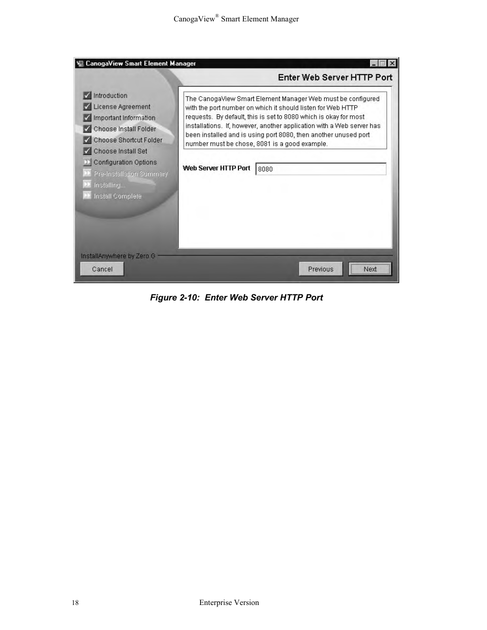 Figure 2-10: enter web server http port | CANOGA PERKINS CanogaView Smart Element Manager User Manual | Page 24 / 83