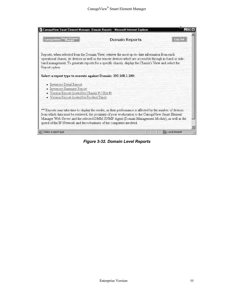 Figure 3-32. domain level reports | CANOGA PERKINS CanogaView Smart Element Manager User Manual | Page 61 / 83