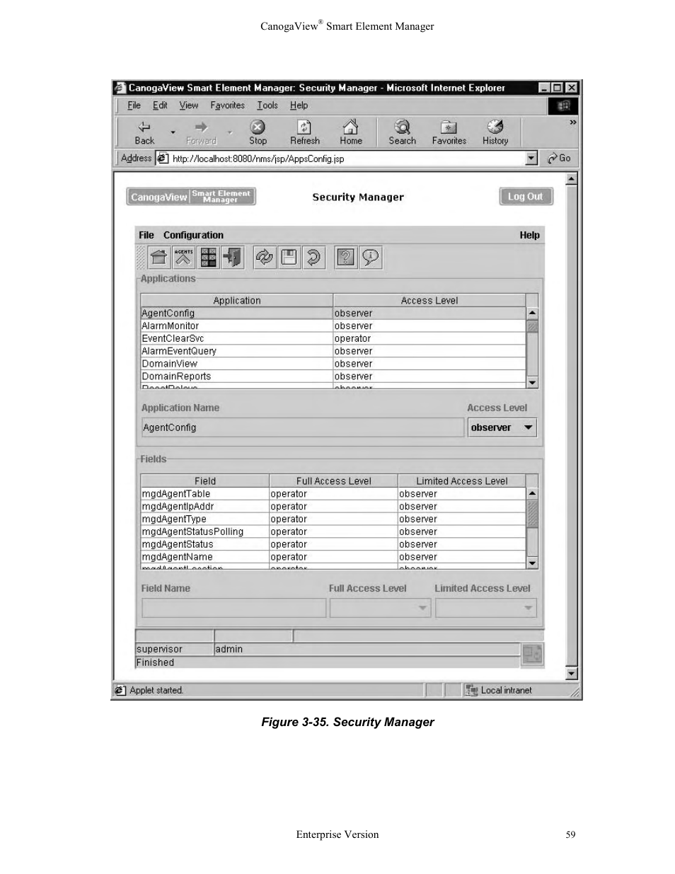 Figure 3-35. security manager | CANOGA PERKINS CanogaView Smart Element Manager User Manual | Page 65 / 83