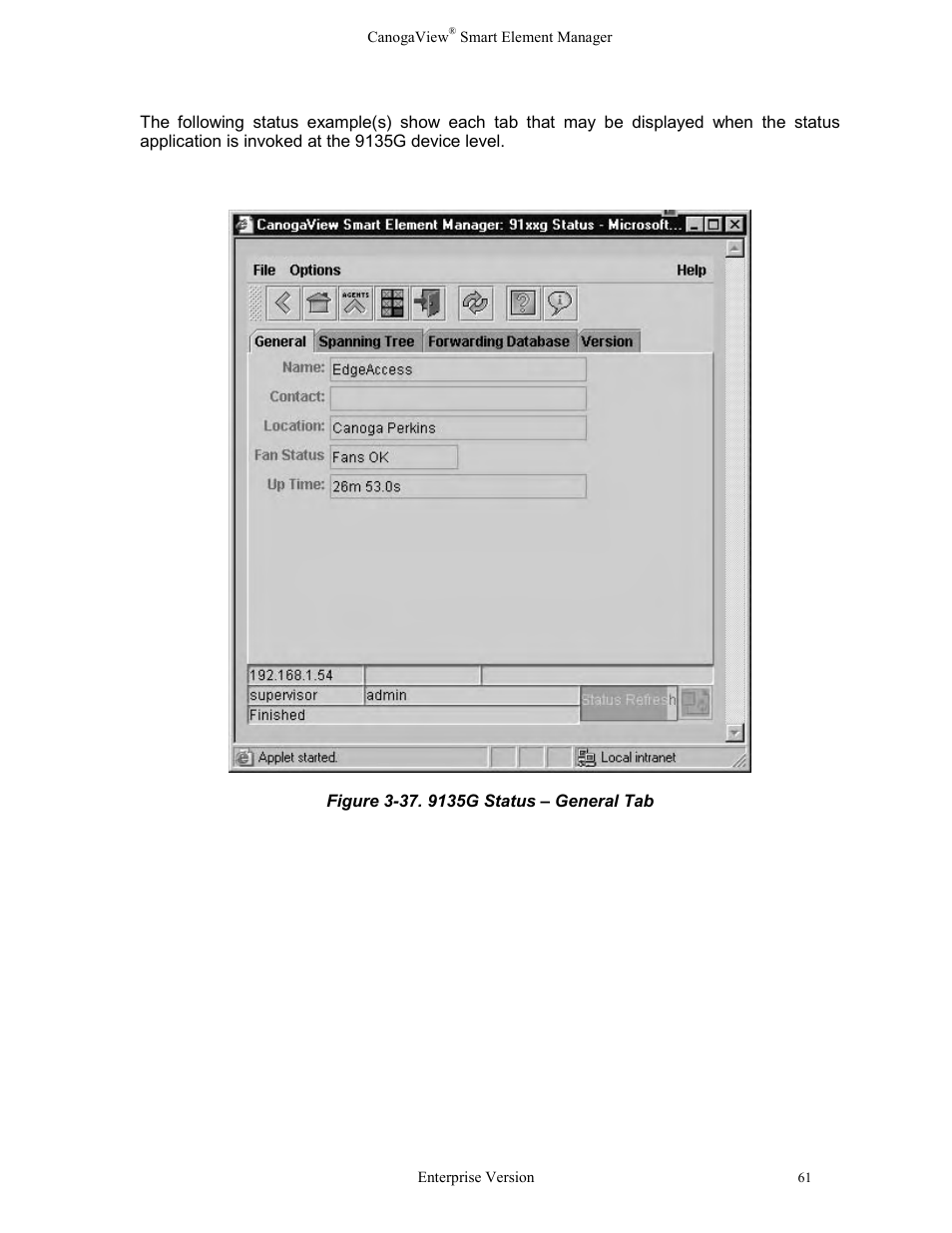 Figure 3-37. 9135g status – general tab | CANOGA PERKINS CanogaView Smart Element Manager User Manual | Page 67 / 83