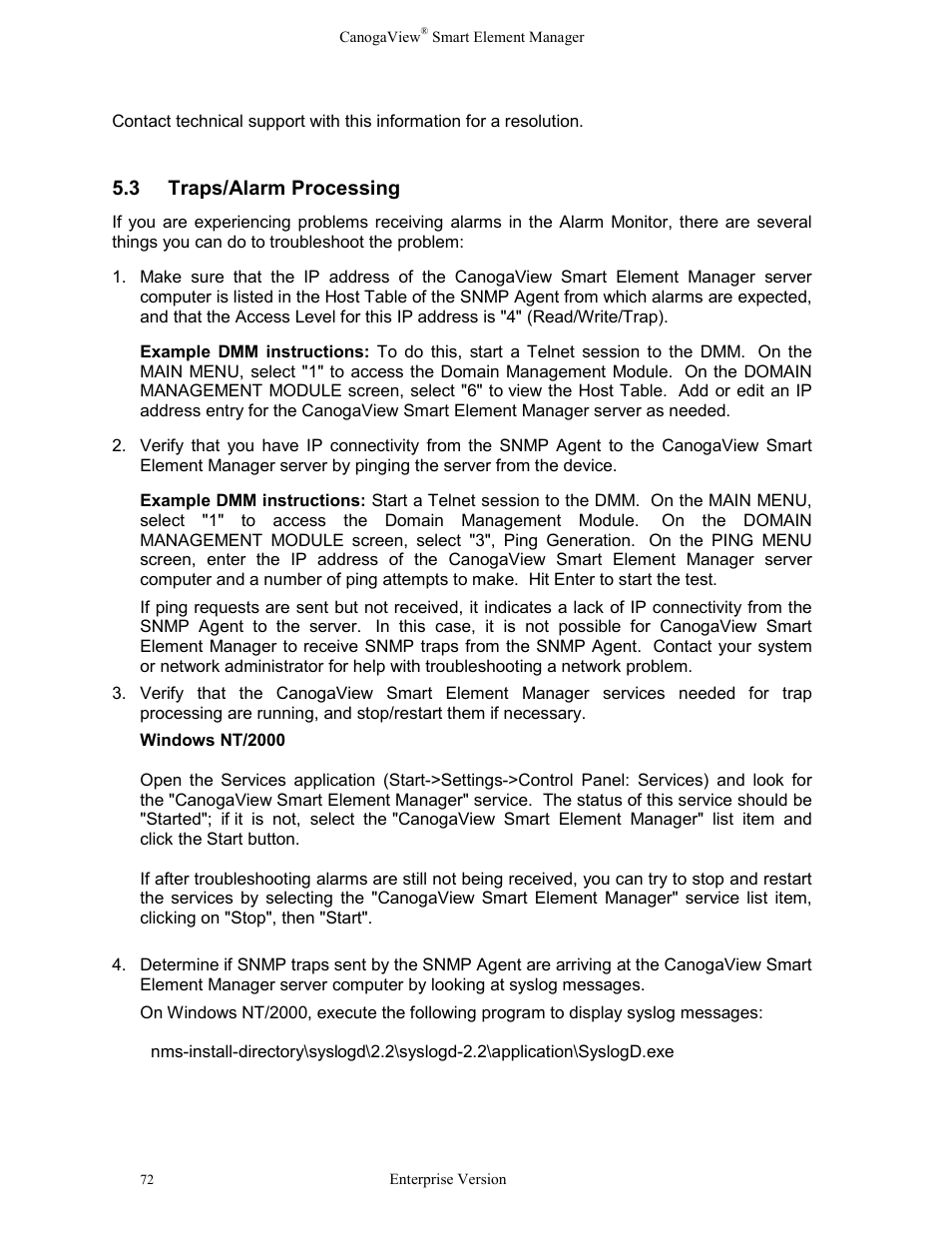 3traps/alarm processing, Traps/alarm processing | CANOGA PERKINS CanogaView Smart Element Manager User Manual | Page 78 / 83