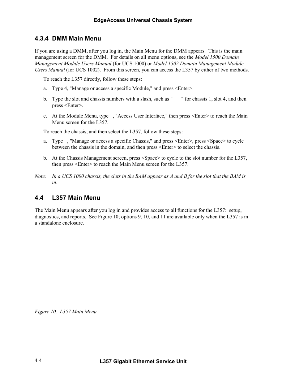 4dmm main menu, 4l357 main menu, Dmm main menu -4 | L357 main menu -4, Figure 10. l357 main menu -4 | CANOGA PERKINS L357 Gigabit Ethernet Service Unit User Manual | Page 24 / 58