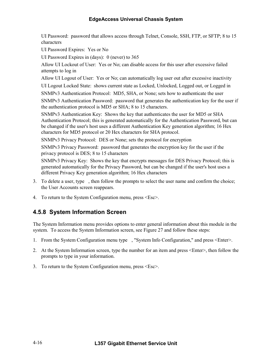 8system information screen, System information screen -16 | CANOGA PERKINS L357 Gigabit Ethernet Service Unit User Manual | Page 36 / 58