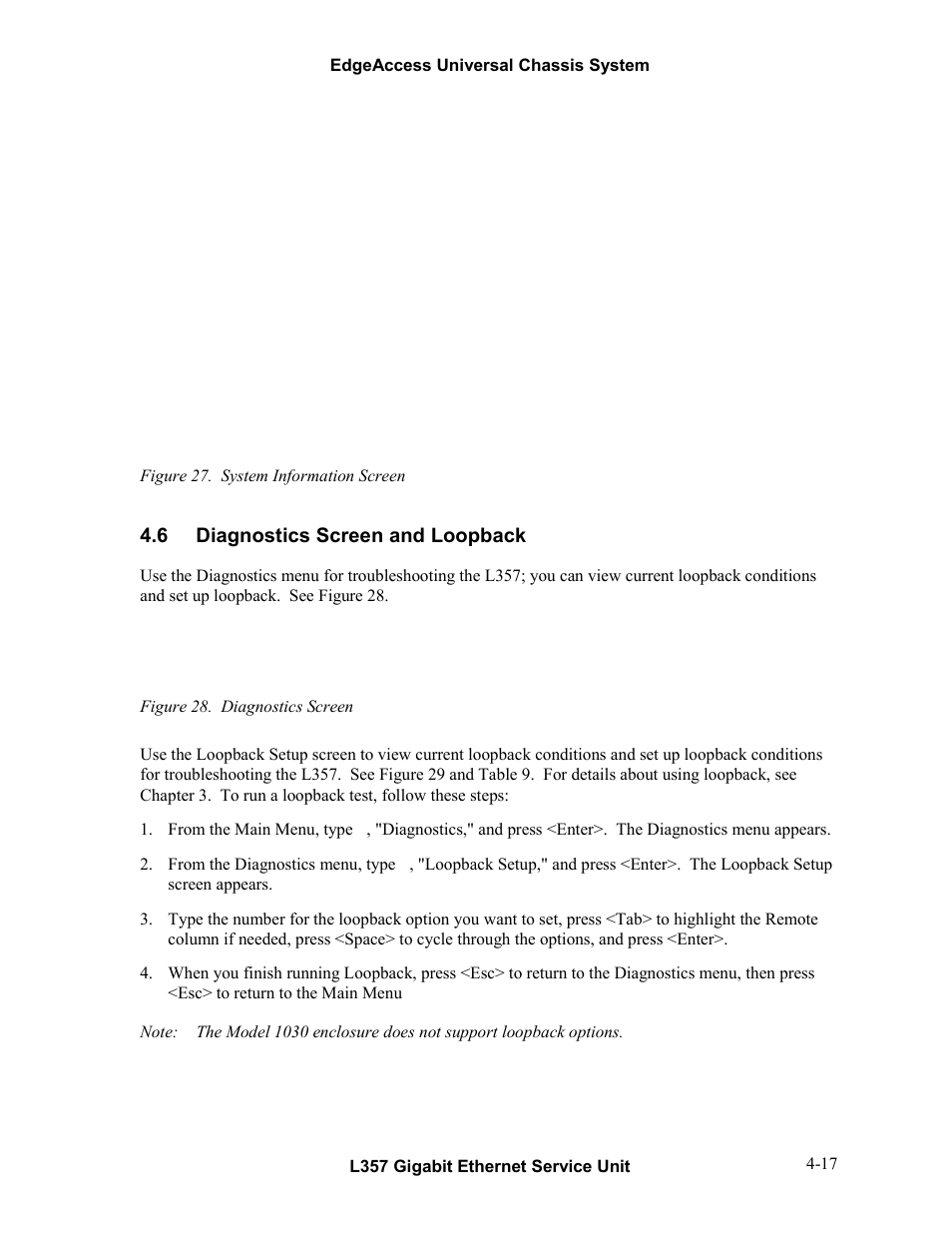 6diagnostics screen and loopback, Diagnostics screen and loopback -17, 6 diagnostics screen and loopback | CANOGA PERKINS L357 Gigabit Ethernet Service Unit User Manual | Page 37 / 58