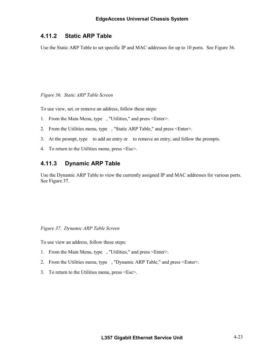 2static arp table, 3dynamic arp table, 2 static arp table | 3 dynamic arp table | CANOGA PERKINS L357 Gigabit Ethernet Service Unit User Manual | Page 43 / 58