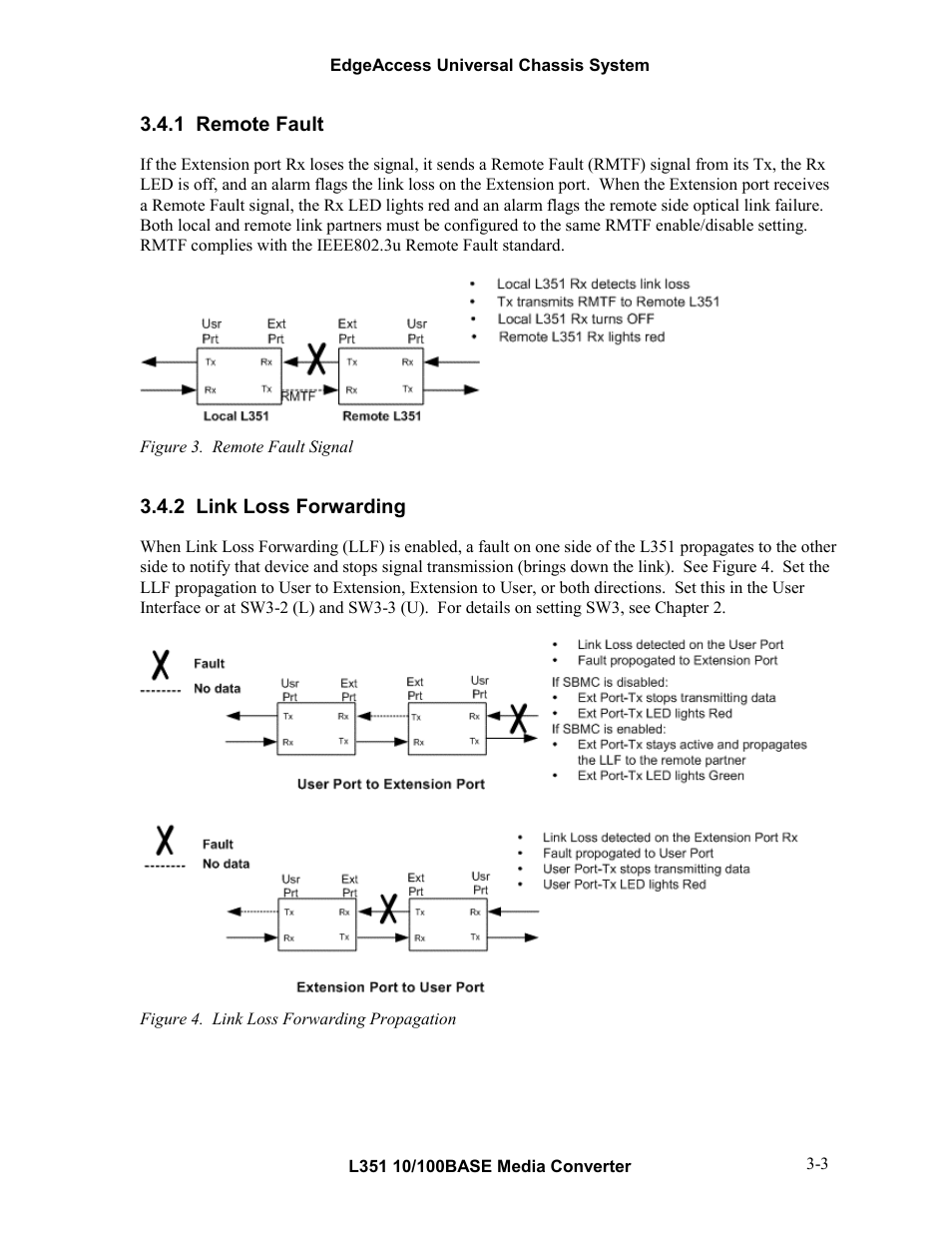1remote fault, 2link loss forwarding, Remote fault -3 | Link loss forwarding -3 | CANOGA PERKINS L351 10/100BASE Media Converter User Manual | Page 16 / 53