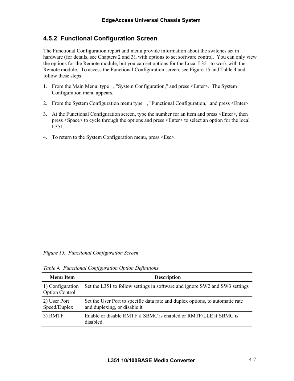 2functional configuration screen, Functional configuration screen -7, Figure 15. functional configuration screen -7 | 2 functional configuration screen | CANOGA PERKINS L351 10/100BASE Media Converter User Manual | Page 26 / 53
