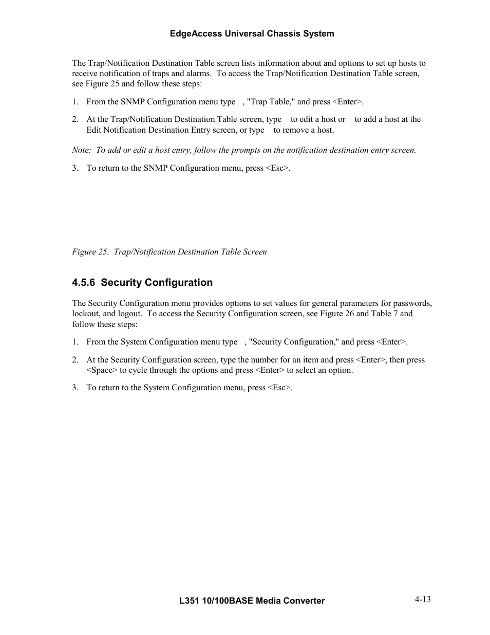 6security configuration, Security configuration -13, 6 security configuration | CANOGA PERKINS L351 10/100BASE Media Converter User Manual | Page 32 / 53