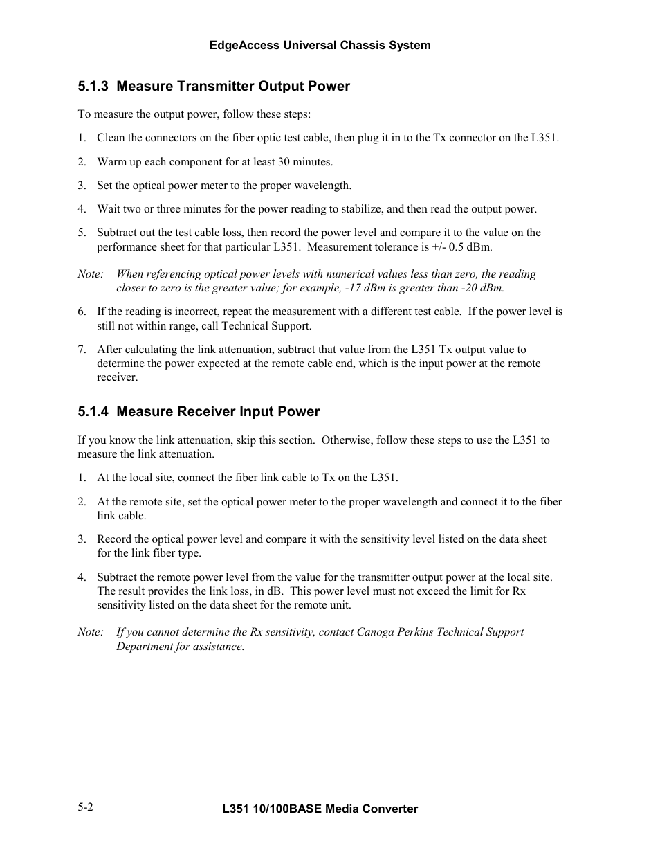 3measure transmitter output power, 4measure receiver input power, Measure transmitter output power -2 | Measure receiver input power -2 | CANOGA PERKINS L351 10/100BASE Media Converter User Manual | Page 45 / 53