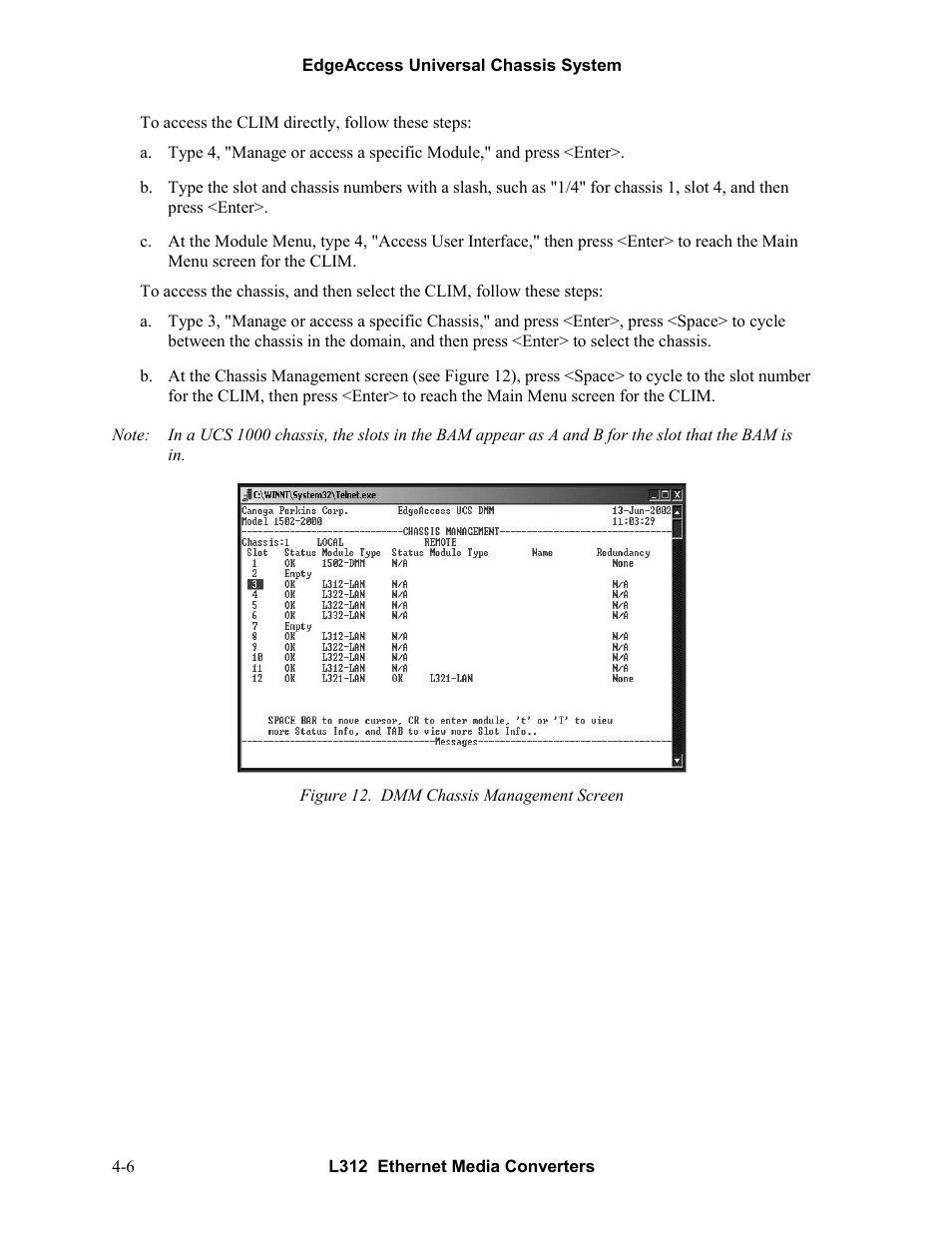 Figure 12. dmm chassis management screen -6 | CANOGA PERKINS L312 Ethernet Media Converter User Manual | Page 24 / 38