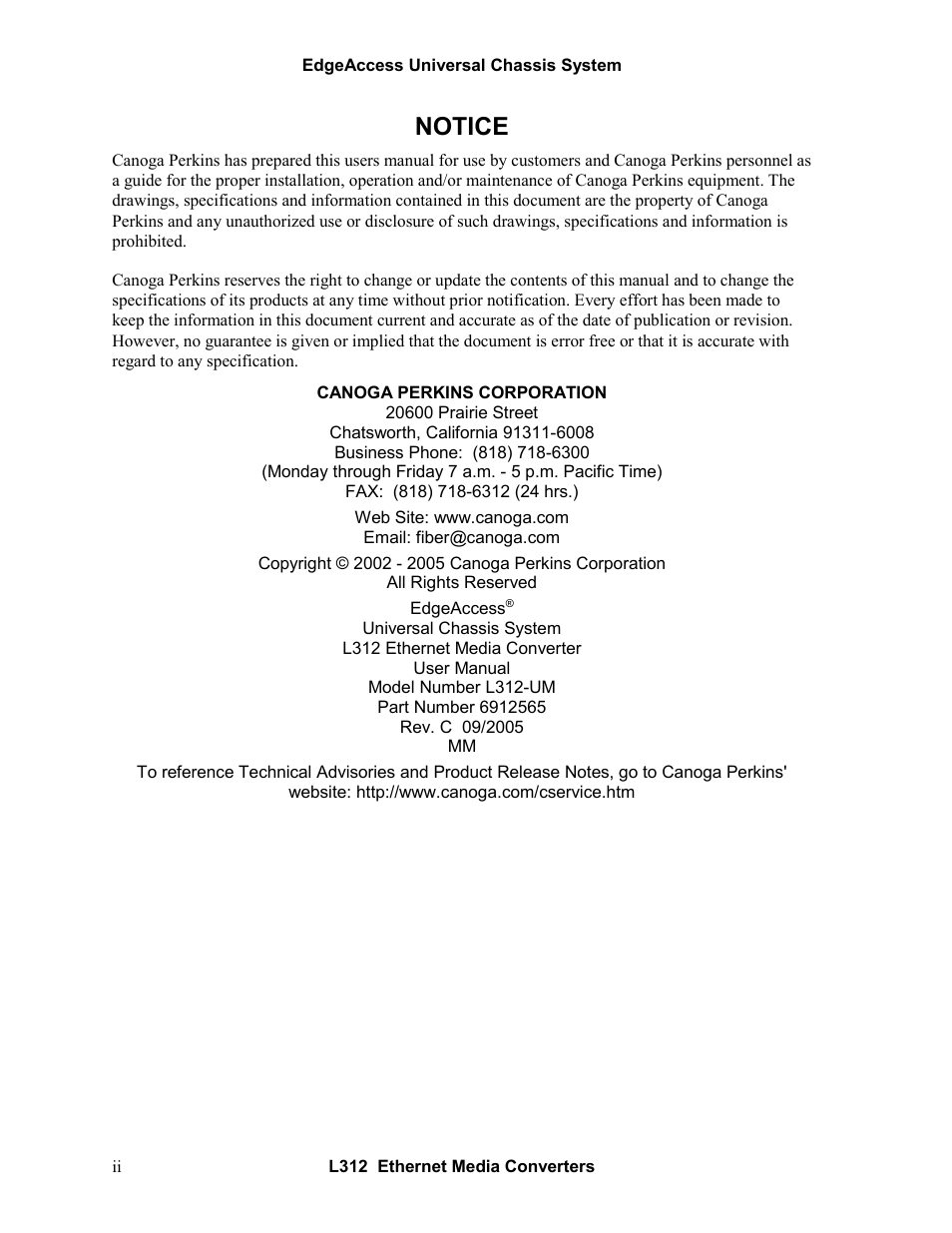 Notice | CANOGA PERKINS L312 Ethernet Media Converter User Manual | Page 4 / 38