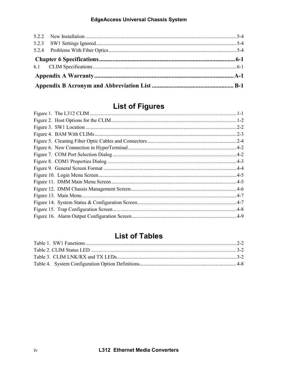 List of figures, List of tables | CANOGA PERKINS L312 Ethernet Media Converter User Manual | Page 6 / 38