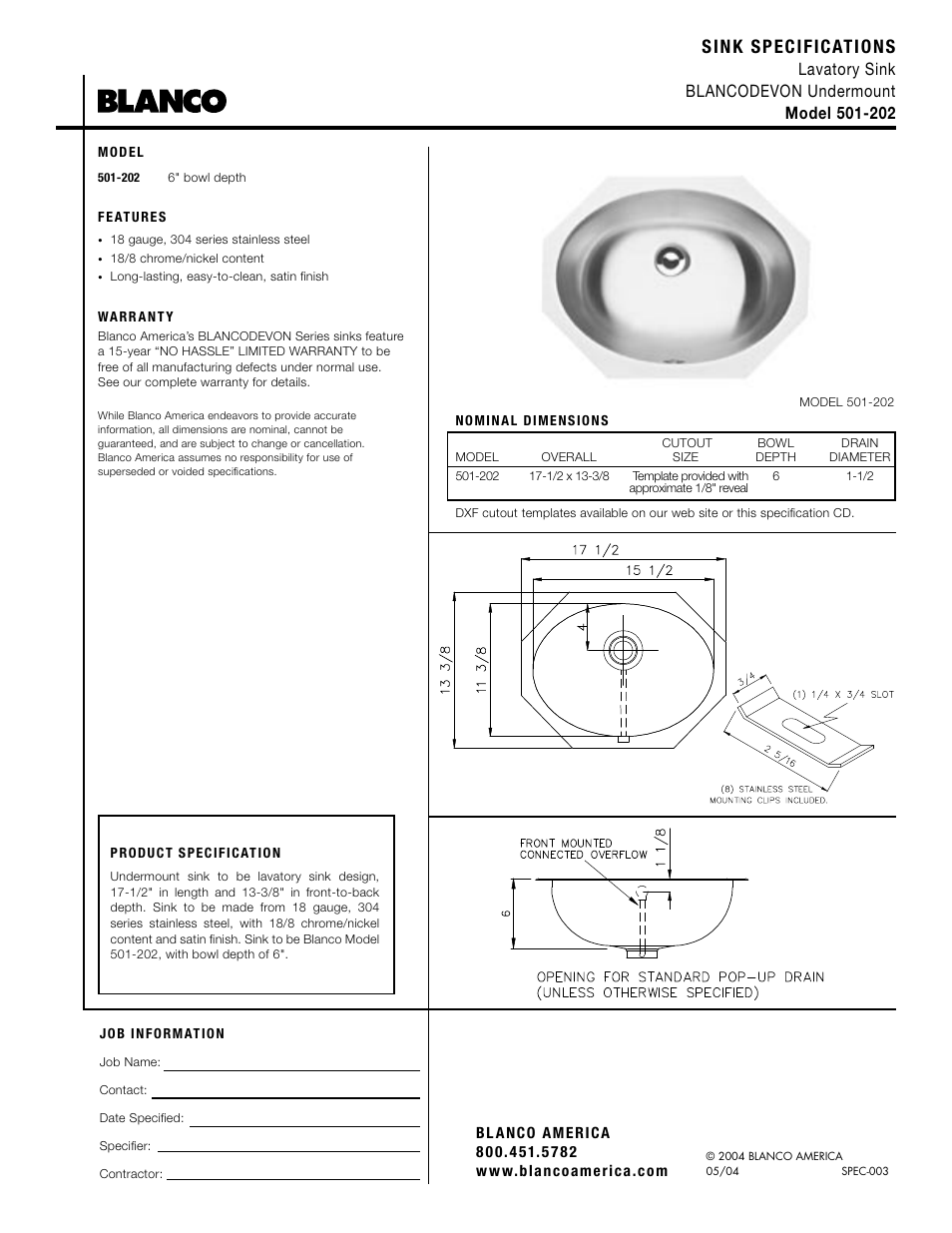 Blanco 501-202 User Manual | 1 page