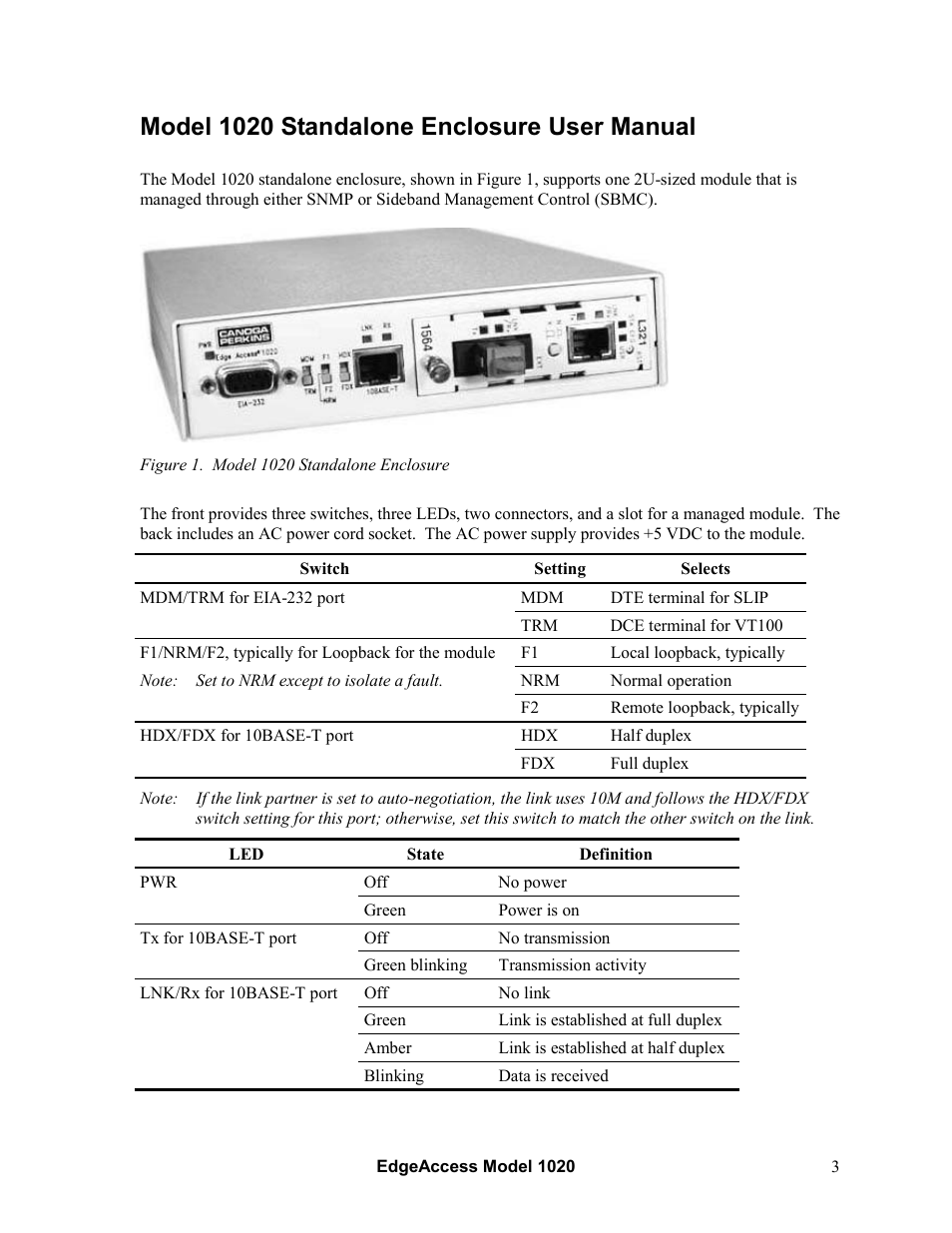 Model 1020 standalone enclosure user manual | CANOGA PERKINS 1020 Standalone Enclosure User Manual | Page 3 / 8