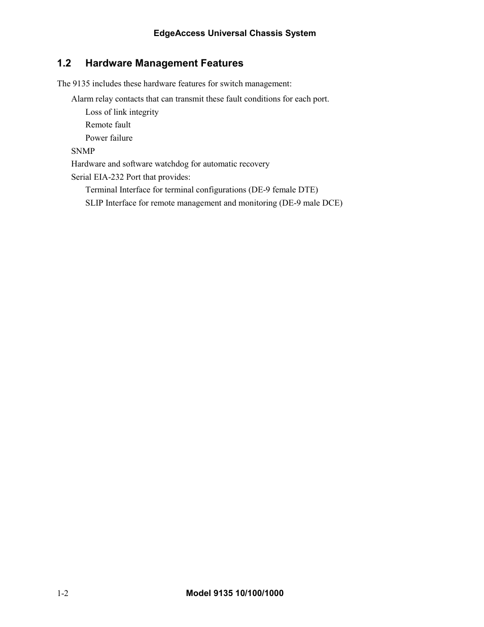 2hardware management features, Hardware management features -2 | CANOGA PERKINS 9135 SNMP Managed 10/100/1000 Ethernet Switch User Manual | Page 10 / 54
