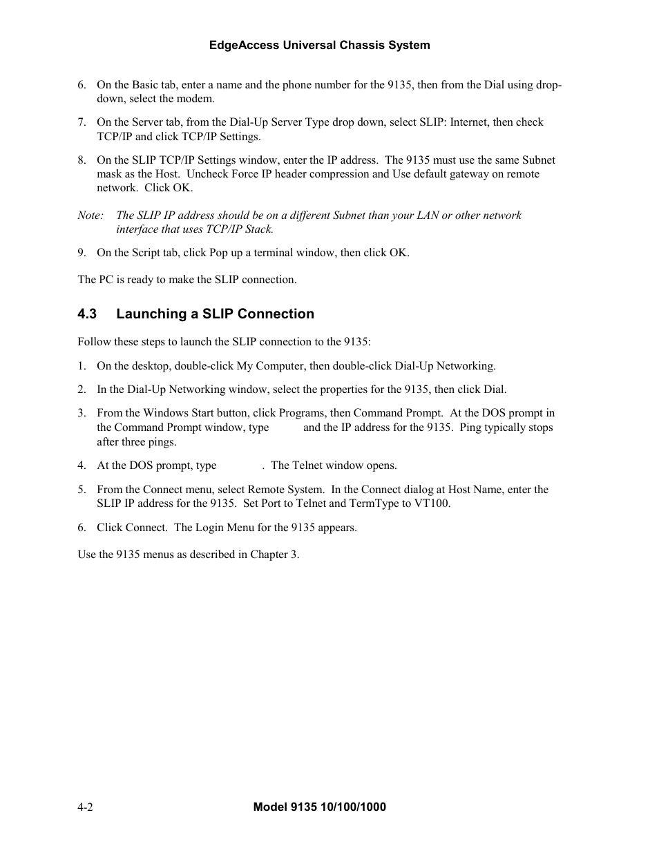 3launching a slip connection, Launching a slip connection -2 | CANOGA PERKINS 9135 SNMP Managed 10/100/1000 Ethernet Switch User Manual | Page 42 / 54