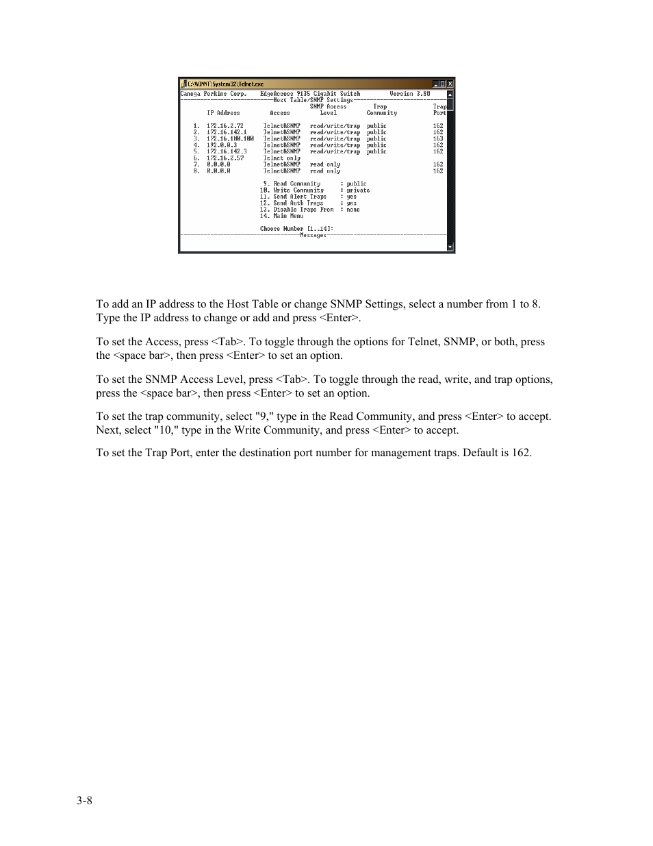 Figure 17. host table / snmp settings -8 | CANOGA PERKINS 9135G SNMP Managed Gigabit Ethernet Switch User Manual | Page 24 / 66