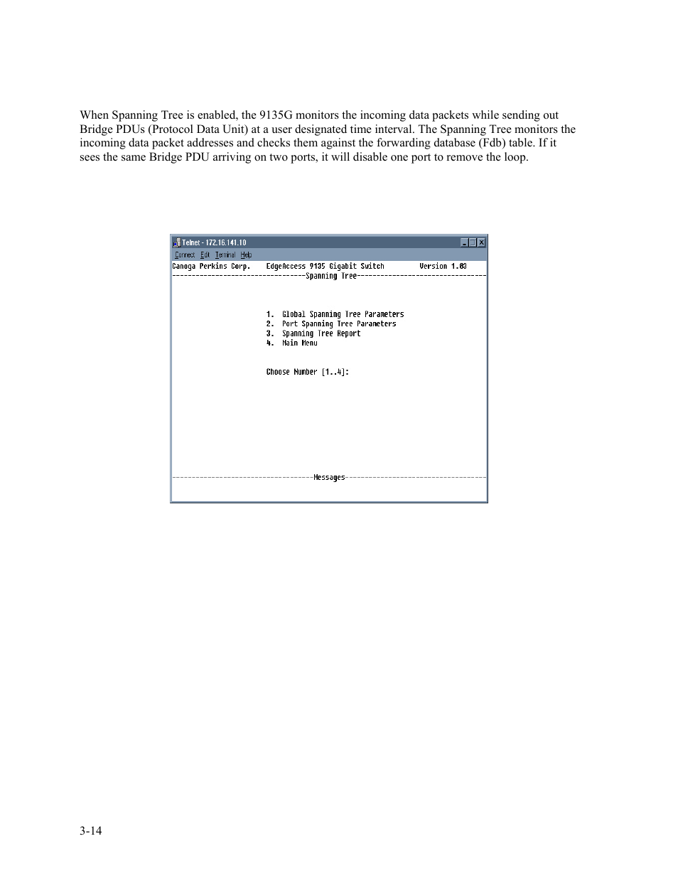 Figure 22. spanning tree parameters -14 | CANOGA PERKINS 9135G SNMP Managed Gigabit Ethernet Switch User Manual | Page 30 / 66