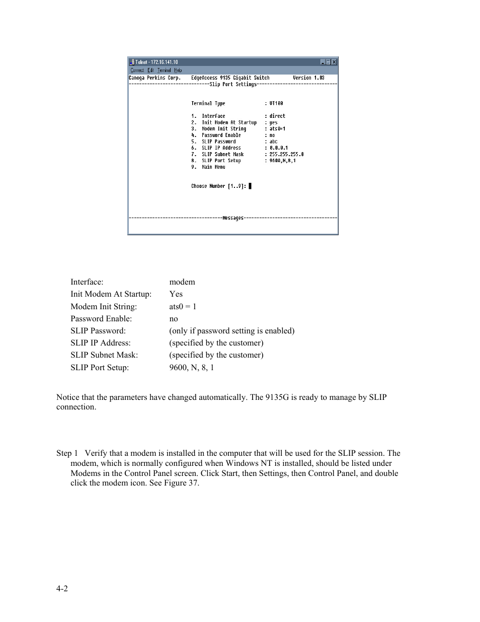 Figure 36. slip port settings -2 | CANOGA PERKINS 9135G SNMP Managed Gigabit Ethernet Switch User Manual | Page 46 / 66