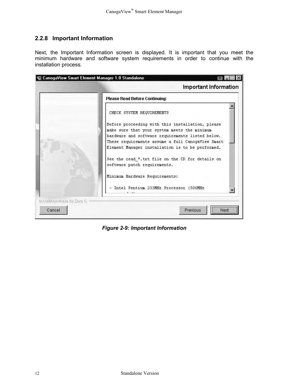 8important information, Important information, Figure 2-9: important information | CANOGA PERKINS CanogaView Smart Element Manager User Manual | Page 18 / 77