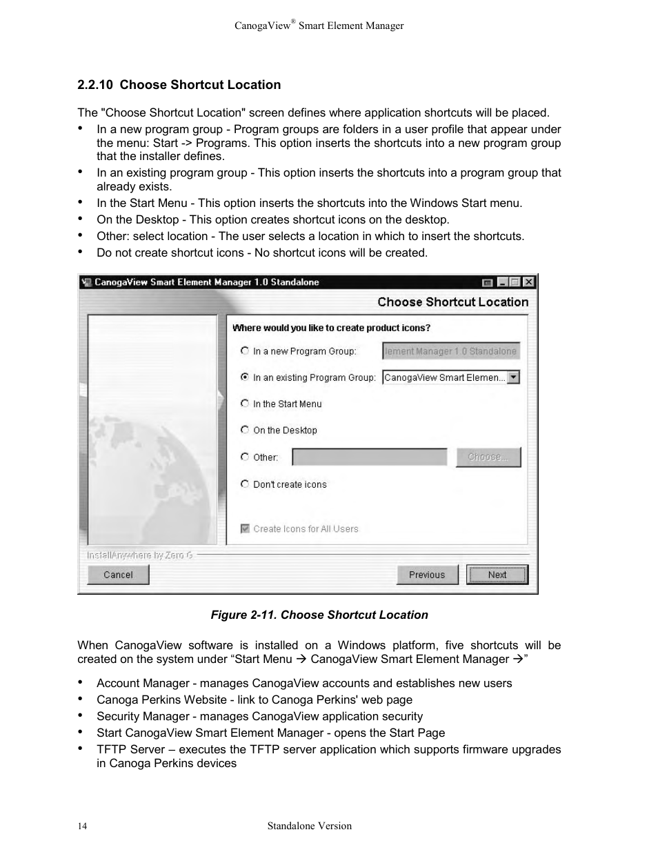 Choose shortcut location, Figure 2-11. choose shortcut location | CANOGA PERKINS CanogaView Smart Element Manager User Manual | Page 20 / 77