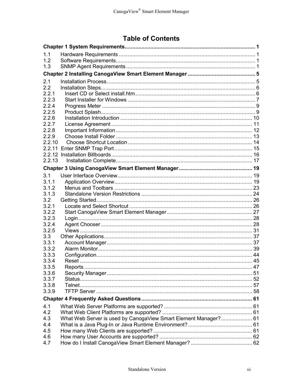 CANOGA PERKINS CanogaView Smart Element Manager User Manual | Page 3 / 77