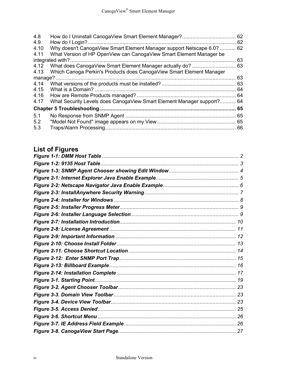 List of figures | CANOGA PERKINS CanogaView Smart Element Manager User Manual | Page 4 / 77