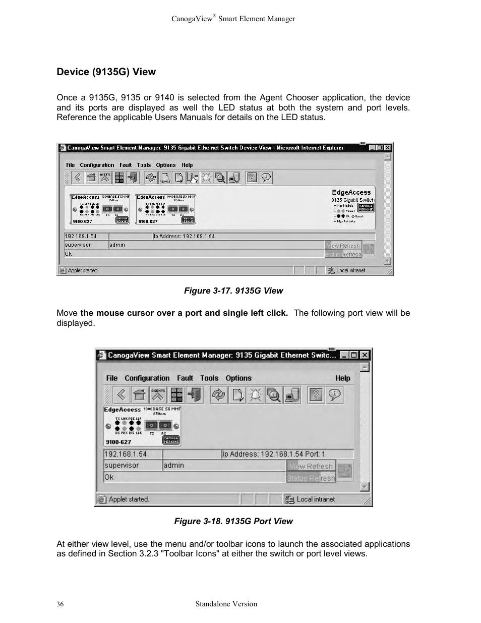 Device (9135g) view | CANOGA PERKINS CanogaView Smart Element Manager User Manual | Page 42 / 77
