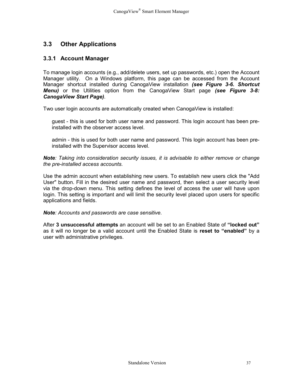 3other applications, 1account manager, Other applications | Account manager, 3 other applications | CANOGA PERKINS CanogaView Smart Element Manager User Manual | Page 43 / 77