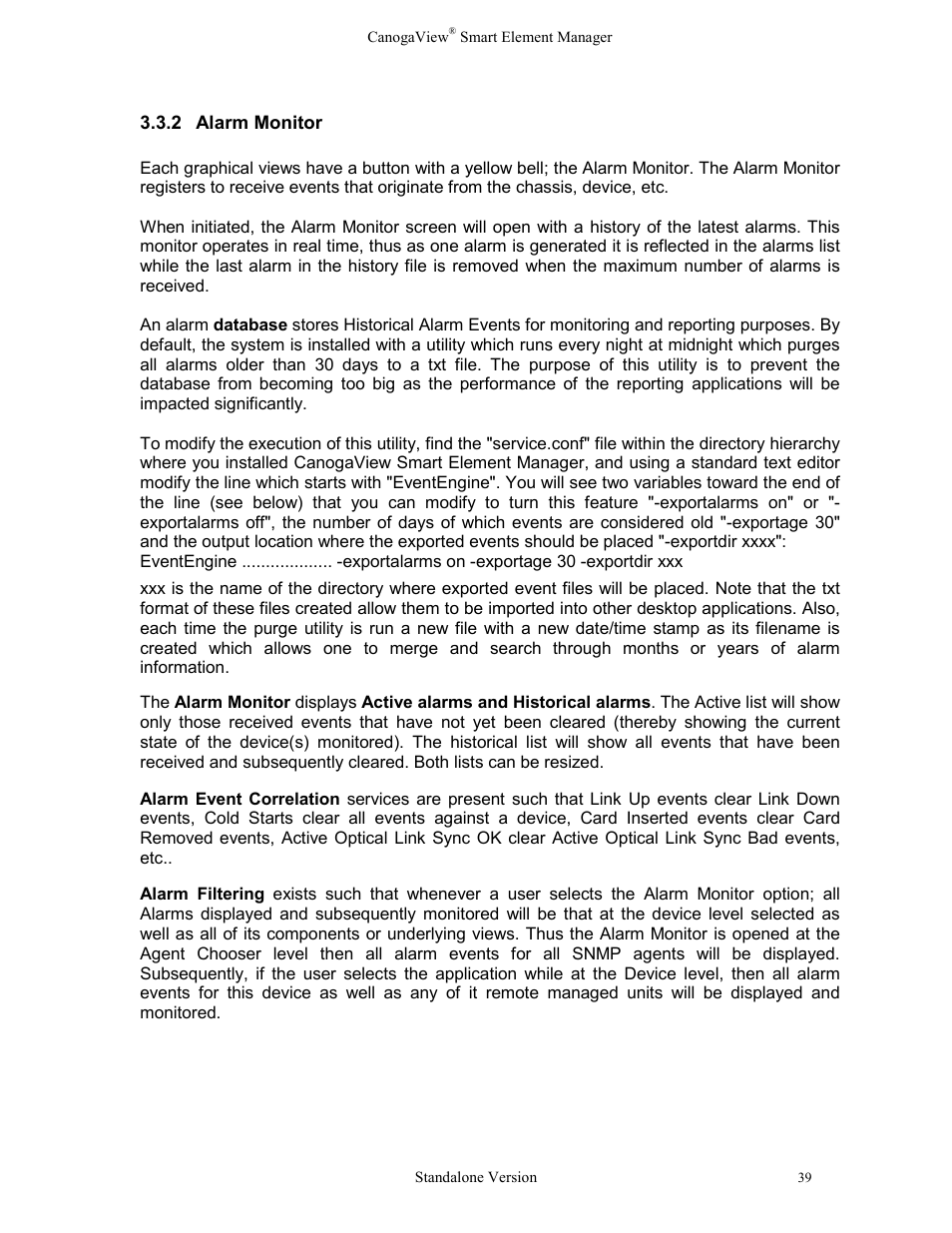 2alarm monitor, Alarm monitor | CANOGA PERKINS CanogaView Smart Element Manager User Manual | Page 45 / 77
